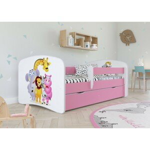 Kocot kids Dětská postel Babydreams ZOO růžová, varianta 70x140, bez šuplíků, s matrací