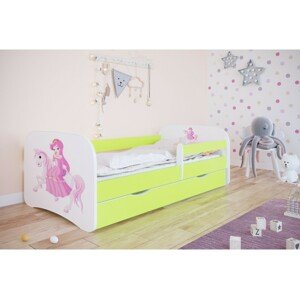 Kocot kids Dětská postel Babydreams princezna na koni zelená, varianta 70x140, se šuplíky, s matrací