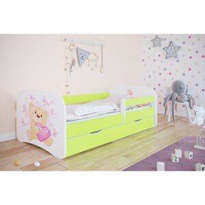 Kocot kids Dětská postel Babydreams medvídek s motýlky zelená, varianta 70x140, bez šuplíků, s matrací