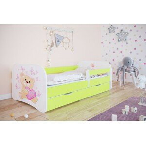Kocot kids Dětská postel Babydreams medvídek s motýlky zelená, varianta 80x180, bez šuplíků, s matrací