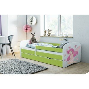 Kocot kids Dětská postel Babydreams víla s motýlky zelená, varianta 70x140, bez šuplíků, s matrací