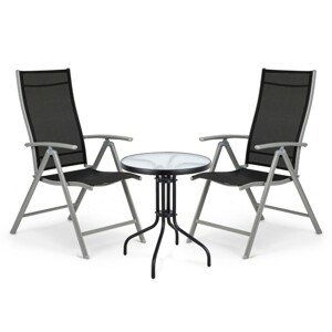 MODERNHOME Sada zahradního nábytku - skleněný stůl + 2 židle Ania stříbrná