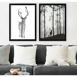 Wallity Sada obrazů Deer 2 ks 34x44 cm černá/bílá