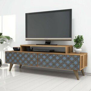 Kalune Design TV stolek CITY 140 cm ořech/modrý