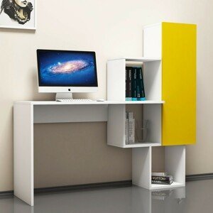 Kalune Design Psací stůl s regálem ACELYA bílý/žlutý