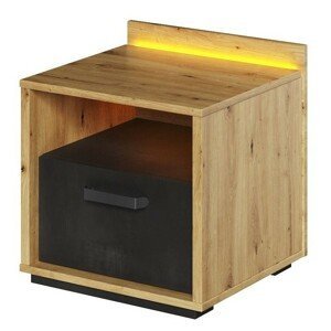 Lenart Noční stolek s LED osvětlením QUBIC dub artisan/černý