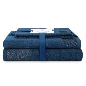 AmeliaHome Sada 3 ks ručníků ALLIUM klasický styl námořnická modrá, velikost 50x90+70x130