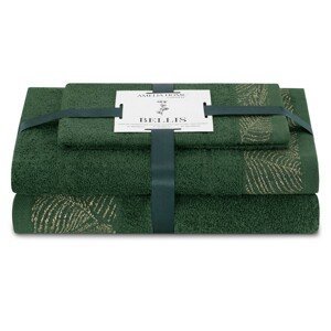AmeliaHome Sada 3 ks ručníků BELLIS klasický styl tmavě zelená, velikost 50x90+70x130