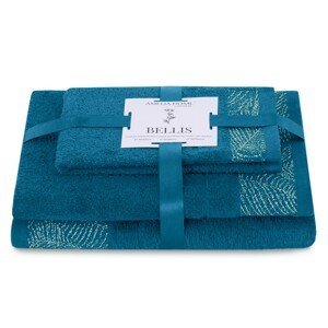 AmeliaHome Sada 3 ks ručníků BELLIS klasický styl tmavě modrá, velikost 50x90+70x130