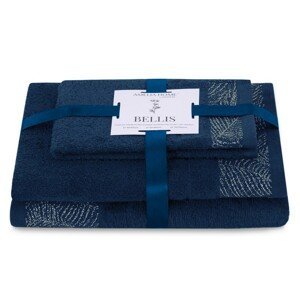 AmeliaHome Sada 3 ks ručníků BELLIS klasický styl námořnicky modrá, velikost 30x50+50x90+70x130