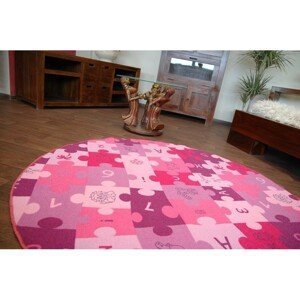 Dywany Lusczow Dětský kulatý koberec PUZZLE fialový, velikost kruh 133