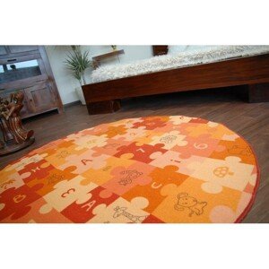 3kraft Dětský kulatý koberec PUZZLE oranžový, velikost kruh 200