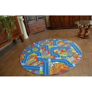 3kraft Dětský kulatý koberec BIG CITY modrý, velikost kruh 150