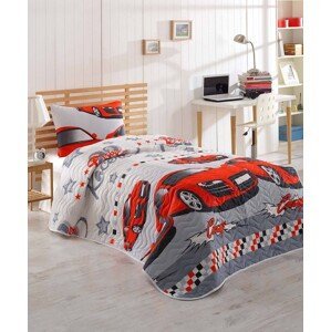 L'essentiel Dětský bavlněný přehoz přes postel a povlak na polštář Cars 160x220 cm červeno-šedý