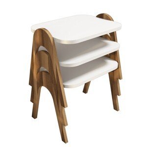 Kalune Design Sada 3 odkládacích stolků PARIS ořech/bílá