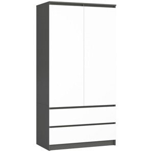 Ak furniture Šatní skříň CL S 90 cm 2 dveře 2 zásuvky grafitově šedá/bílá