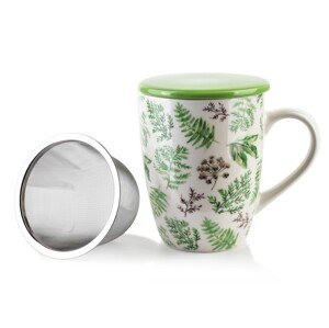 Affekdesign Porcelánový hrnek se sítkem a víčkem EDDY 320 ml bílý/zelený