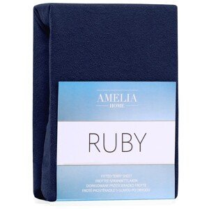 Froté prostěradlo s gumou AmeliaHome Ruby tmavě modré, velikost 220-240x220