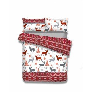 Flanelové povlečení AmeliaHome Reindeer bílo-červené, velikost 135x200+80x80*1