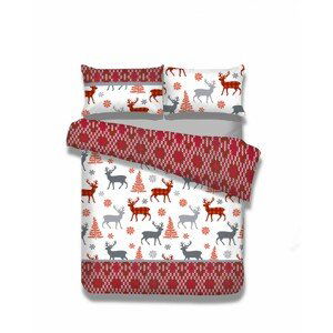 Flanelové povlečení AmeliaHome Reindeer bílo-červené, velikost 155x220*2+80x80*2