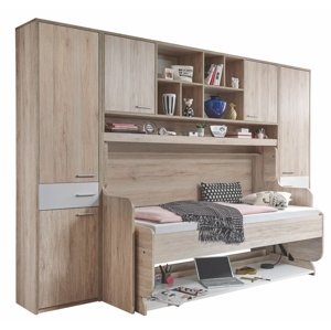 Kasvo DAKOTA sestava (skříň, postel, PC stůl) skříně dub sanremo / postel bílá