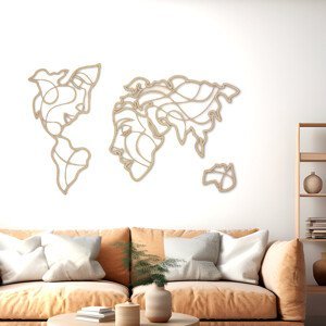 Dřevěná mapa světa - siluety obličejů