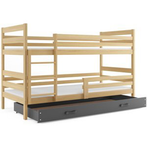 Expedo Patrová postel RAFAL 2 + úložný prostor + matrace + rošt ZDARMA, 90x200 cm, borovice, grafit