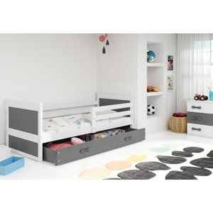 Expedo Dětská postel FIONA P1 COLOR + úložný prostor + matrace + rošt ZDARMA, 80x190 cm, bílý, grafit