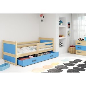 Expedo Dětská postel FIONA P1 COLOR + úložný prostor + matrace + rošt ZDARMA, 90x200 cm, borovice, blankytná