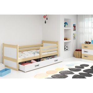 Expedo Dětská postel FIONA P1 COLOR + úložný prostor + matrace + rošt ZDARMA, 90x200 cm, borovice, bílá