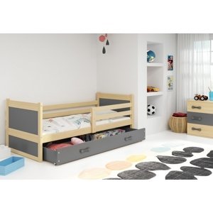 Expedo Dětská postel FIONA P1 COLOR + úložný prostor + matrace + rošt ZDARMA, 90x200 cm, borovice, grafit