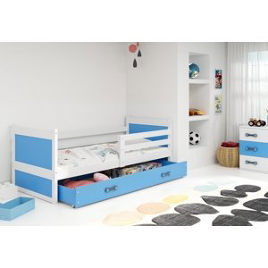 Expedo Dětská postel FIONA P1 COLOR + úložný prostor + matrace + rošt ZDARMA, 90x200 cm, bílý, blankytná