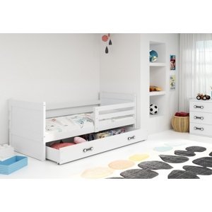 Expedo Dětská postel FIONA P1 COLOR + úložný prostor + matrace + rošt ZDARMA, 90x200 cm, bílý, bílá