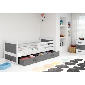 Expedo Dětská postel FIONA P1 COLOR + úložný prostor + matrace + rošt ZDARMA, 90x200 cm ,bílý, grafit
