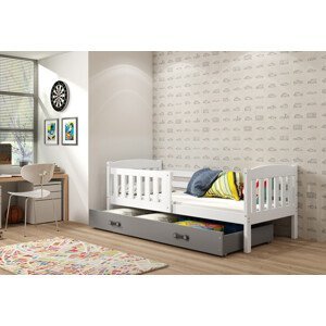 Expedo Dětská postel FLORENT P1 + úložný prostor + matrace + rošt ZDARMA, 80x160, bílý, grafitová