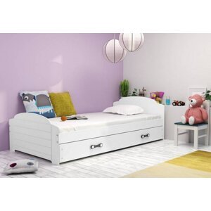 Expedo Dětská postel DOUGY P1 + úložný prostor + matrace + rošt ZDARMA, 90x200, bílý, bílá