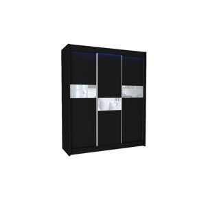 Expedo Skříň s posuvnými dveřmi ADRIANA + Tichý dojezd, 180x216x61, černá/bílé sklo