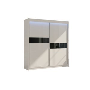 Expedo Skříň s posuvnými dveřmi ADRIANA + Tichý dojezd, 200x216x61, bílá/černé sklo