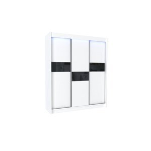 Expedo Skříň s posuvnými dveřmi ADRIANA, 180x216x61, bílá/černé sklo