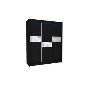 Expedo Skříň s posuvnými dveřmi ADRIANA, 180x216x61, černá/bílé sklo