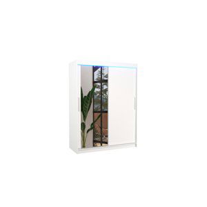 Expedo Posuvná skříň se zrcadlem ROSATO, 150x200x58, bílá + LED