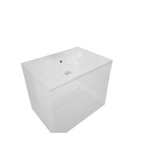 Expedo Koupelnová skříňka pod umyvadlo LARTO + umyvadlo, bílá/bílá lesk