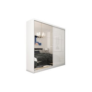 Expedo Posuvná šatní skříň KUREZ se zrcadlem, 180x216x61, bílá