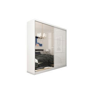 Expedo Posuvná šatní skříň KUREZ se zrcadlem, 240x216x61, bílá