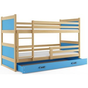 Expedo Patrová postel FIONA 2 COLOR + úložný prostor + matrace + rošt ZDARMA, 80x190 cm, borovice, blankytná