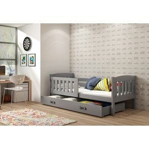 Expedo VÝPRODEJ Dětská postel FLORENT P1 + úložný prostor + matrace + rošt ZDARMA, 80x160, grafit, grafitová