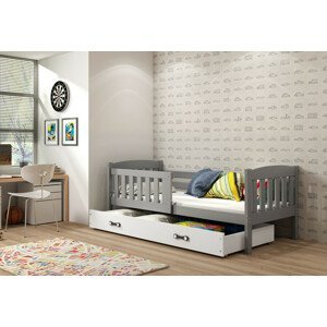 Expedo Dětská postel FLORENT P1 + úložný prostor + matrace + rošt ZDARMA, 80x190, grafit, bílá