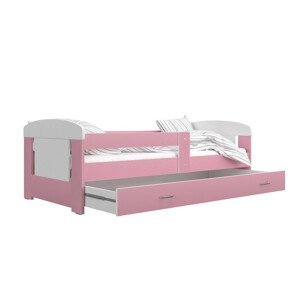 Expedo Dětská postel JAKUB P1 COLOR, 80x180, včetně ÚP, bílý/růžový