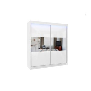 Expedo Skříň s posuvnými dveřmi a zrcadlem ROXANA + Tichý dojezd, 200x216x61, bílá