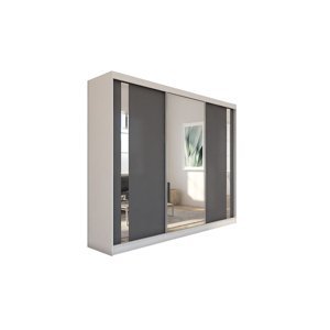 Expedo Skříň s posuvnými dveřmi a zrcadlem GAJA + Tichý dojezd, 240x216x61, bílá/grafit